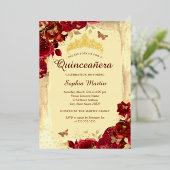 レッド金ゴールドエレガントフローラ蝶キンセアニェラ 箔招待状 (立ち正面)