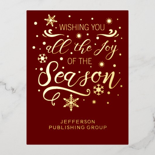 レッド金ゴールドエレガントモダンビジネスホリディフォイルカード 箔シーズンポストカード (正面)