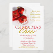 レッド金ゴールドオーナメントクリスマスパーティの招待状 招待状 (正面/裏面)