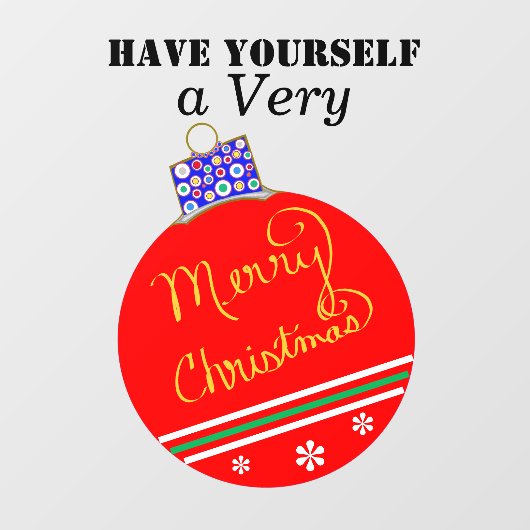 レッド金ゴールドオーナメントボールメリークリスマスクリスマスストライプズ ウィンドウサイン (シート)