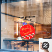 レッド金ゴールドオーナメントボールメリークリスマスクリスマスストライプズ ウィンドウサイン (カフェ窓)