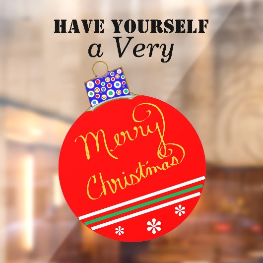 レッド金ゴールドオーナメントボールメリークリスマスクリスマスストライプズ ウィンドウサイン (シート2)