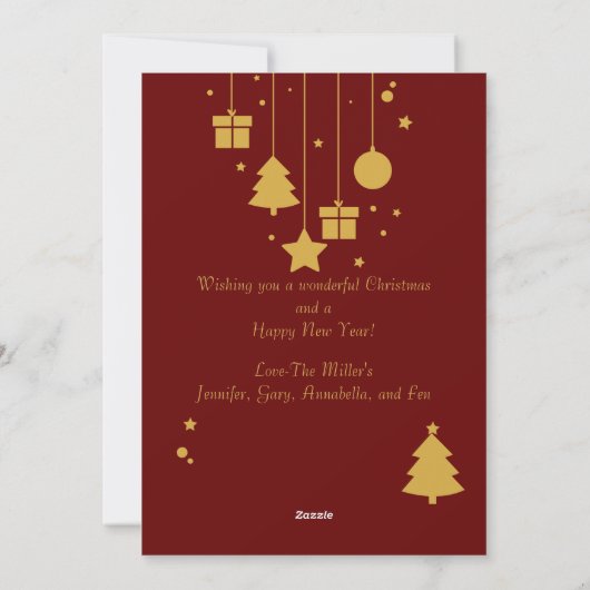 レッド金ゴールドオーナメントモダンクリスマス シーズンカード (裏面)