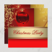 レッド金ゴールドオーナメントレッド金ゴールドクリスマスパーティー 招待状 (正面/裏面)