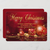 レッド金ゴールドオーナメント企業のクリスマスカード シーズンカード (正面/裏面)
