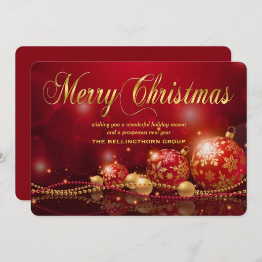 レッド金ゴールドオーナメント企業のクリスマスカード シーズンカード (正面/裏面)