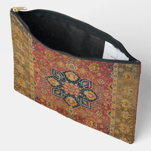 レッド金ゴールドカシャンカーペットラグペルシアアジア アクセサリーポーチ (見開き)