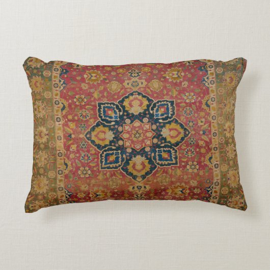レッド金ゴールドカシャンカーペットラグペルシアアジア アクセントクッション (正面)