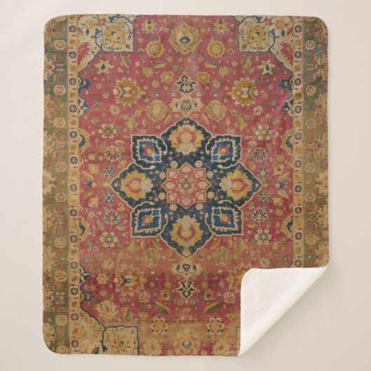 レッド金ゴールドカシャンカーペットラグペルシアアジア シェルパブランケット (正面)