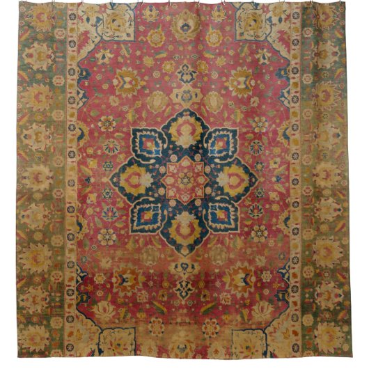 レッド金ゴールドカシャンカーペットラグペルシアアジア シャワーカーテン (正面)