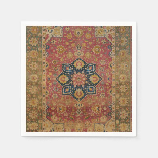 レッド金ゴールドカシャンカーペットラグペルシアアジア スタンダードカクテルナプキン (正面)