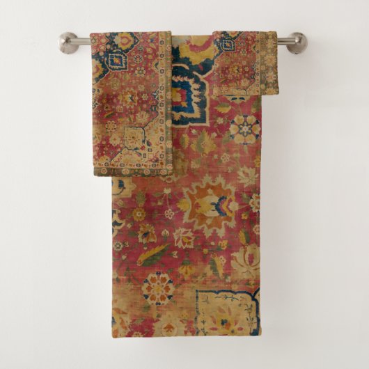 レッド金ゴールドカシャンカーペットラグペルシアアジア バスタオルセット (インサイチュ)