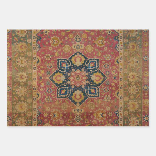 レッド金ゴールドカシャンカーペットラグペルシアアジア ラッピングペーパーシート (正面)