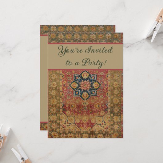 レッド金ゴールドカシャンカーペットラグペルシアアジア 招待状 (正面/裏面インサイチュ)