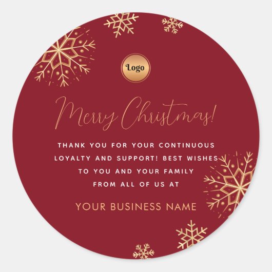 レッド金ゴールドカスタムスノーフレーク会社ロゴクリスマス ラウンドシール (正面)