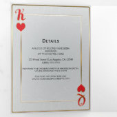 レッド金ゴールドキング&クイーンハートズ結婚カジノTr 三つ折り招待状 (内部最初)