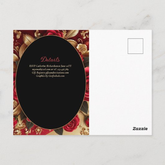 レッド金ゴールドキンセアニェラドレスセレモニー披露宴 ポストカード (裏面)