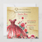 レッド金ゴールドキンセアニェラドレスセレモニー披露宴 招待状 (正面)