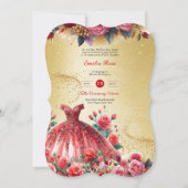 レッド金ゴールドキンセアニェラドレスセレモニー披露宴 招待状 (正面)