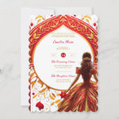 レッド金ゴールドキンセアニェラドレスセレモニー披露宴 招待状 (正面)