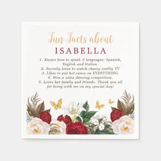 レッド金ゴールドキンセアニラパーティーおもしろいファクトナプキンス スタンダードカクテルナプキン (正面)