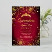 レッド金ゴールドクラウンバラテーマキンセアニェラ 箔招待状 (立ち正面)