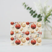 レッド金ゴールドクリスマスオーナメントズホリーベリー ポストカード (スタンド正面)