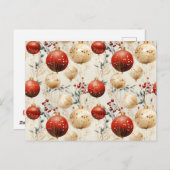 レッド金ゴールドクリスマスオーナメントズホリーベリー ポストカード (正面/裏面)