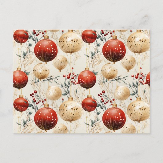 レッド金ゴールドクリスマスオーナメントズホリーベリー ポストカード (正面)