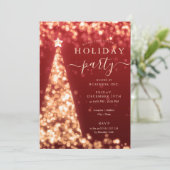 レッド金ゴールドクリスマスツリー会社ホリデーパーティー 招待状 (スタンド正面)