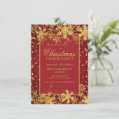 レッド金ゴールドクリスマスディナーパーティー冬の雪片 招待状 (スタンド正面)
