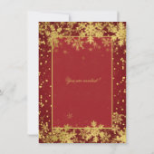 レッド金ゴールドクリスマスディナーパーティー冬の雪片 招待状 (裏面)