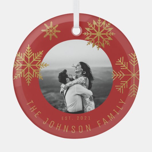 レッド金ゴールドクリスマスニューライウィズギフト ガラスオーナメント (正面)