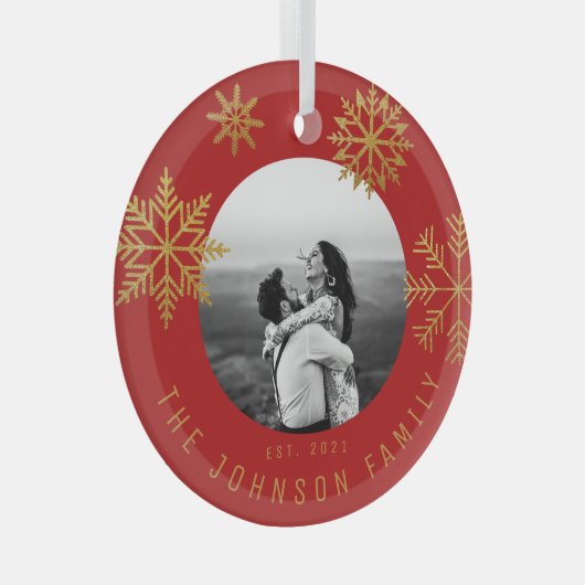 レッド金ゴールドクリスマスニューライウィズギフト ガラスオーナメント (正面右)