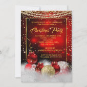 レッド金ゴールドクリスマスホリデーパーティースノー 招待状 (正面)