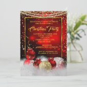 レッド金ゴールドクリスマスホリデーパーティースノー 招待状 (スタンド正面)