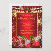 レッド金ゴールドクリスマスホリデーパーティーボーブルズホリー 招待状 (正面)