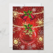 レッド金ゴールドクリスマスホリデーパーティーボーブルズホリー 招待状 (裏面)