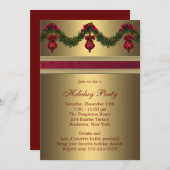 レッド金ゴールドクリスマスホリデーパーティー 招待状 (正面/裏面)