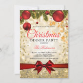 レッド金ゴールドクリスマスホリデーパーティー 招待状 (正面)