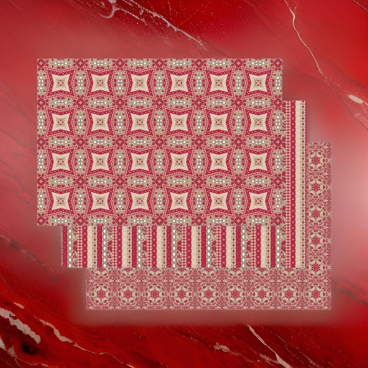 レッド金ゴールドクリームキルト&ストライプズファームハウスシック ラッピングペーパーシート