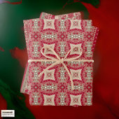 レッド金ゴールドクリームキルト&ストライプズファームハウスシック ラッピングペーパーシート