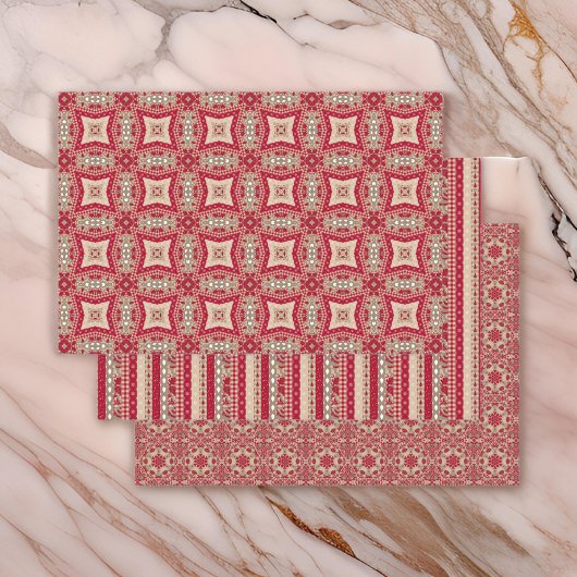 レッド金ゴールドクリームキルト&ストライプズファームハウスシック ラッピングペーパーシート