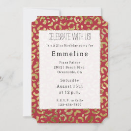 レッド金ゴールドグラムヒョウ印刷 招待状