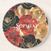 レッド金ゴールドグラムフラワーズ誕生日 コースター (正面)