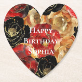 レッド金ゴールドグラムフラワーズ誕生日 ペーパーコースター (正面)