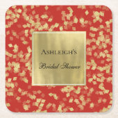 レッド金ゴールドグラム紙吹雪 スクエアペーパーコースター (正面)