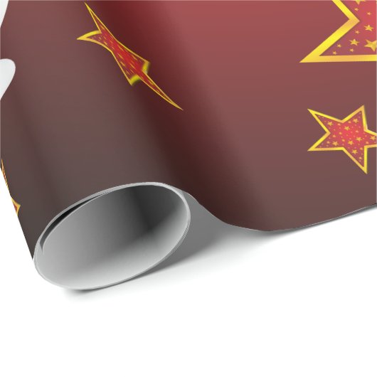 レッド金ゴールドグリッタークリスマススターズ&雪だるま ラッピングペーパー (ロールコーナー)