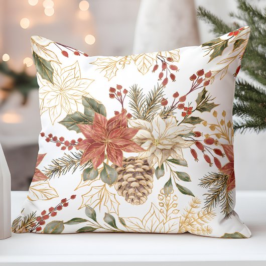 レッド金ゴールドグリッタークリスマスフローラ クッション