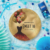 レッド金ゴールドグリッタースウィート16 ペーパープレート (パーティー)